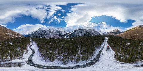 Fototapeta na wymiar 360-degree panoramic aerial view of the Cheget Valley