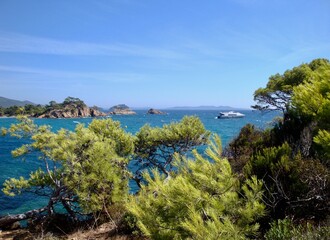 Naklejka premium landscape with boats and turquoise sea