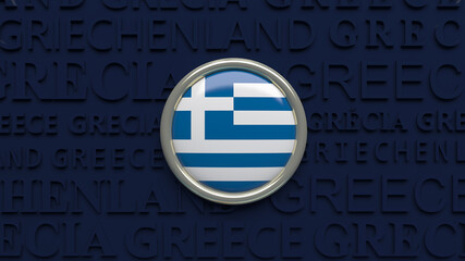 3d rendering of an Greece national flag glossy button over dark blue background
