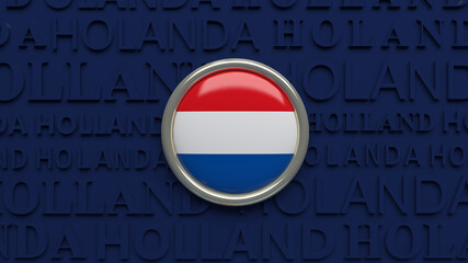 Naklejka premium 3d rendering of an Holland national flag glossy button over dark blue background