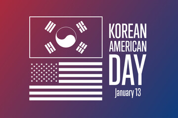 Korean American Day. January 13. Holiday concept. Template for background, banner, card, poster with text inscription. Vector EPS10 illustration.