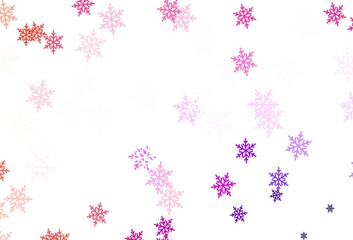 Light Pink, Red vector pattern with christmas snowflakes, stars.