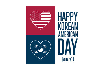 Korean American Day. January 13. Holiday concept. Template for background, banner, card, poster with text inscription. Vector EPS10 illustration.