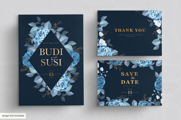 blue floral wedding card set