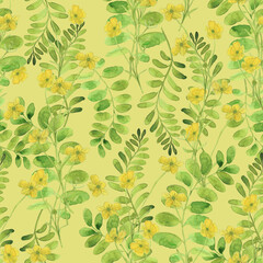 Watercolor painting seamless pattern with yellow flowers. - 399305150