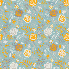 Trendy Seamless Floral Pattern in hand drawn style. Ditsy repeated textile and wallpaper background for boys and girls