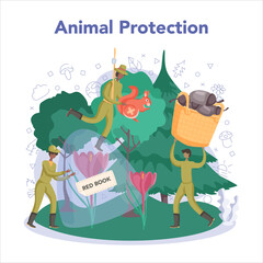 Forester concept. Wood protection and rehabilitation. Forest