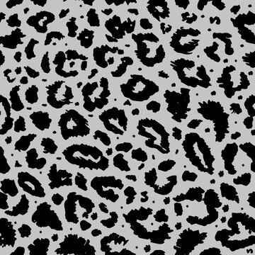 Vector seamless pattern with leopard print. Animal print. Cheetah print on grey background.