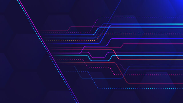 Abstract light background with transparent hexagons and neon colored lines