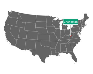 Charleston Ortsschild und Karte der USA