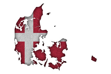 Karte und Fahne von Dänemark auf Filz