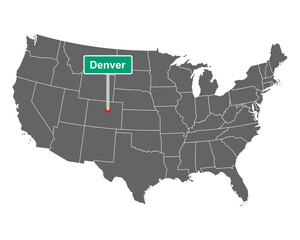 Denver Ortsschild und Karte der USA