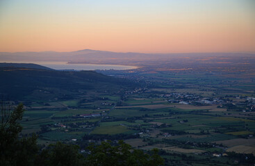 Fototapeta premium View of sunrise from the hill of Cortona, Italy