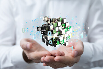 Artificial Intelligence Cloud technology. Integrated digital web concept background