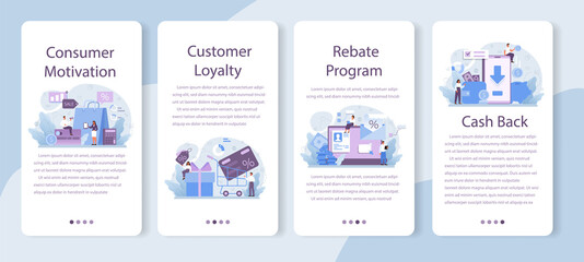 Fototapeta na wymiar Customer loyalty mobile application banner set. Marketing program development