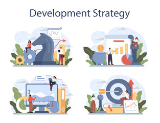 Development strategy concept set. Business planning. Idea of company