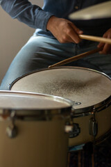 drummer playing in studio close up 