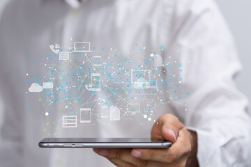 data security - Cloud technology. Integrated digital web concept background