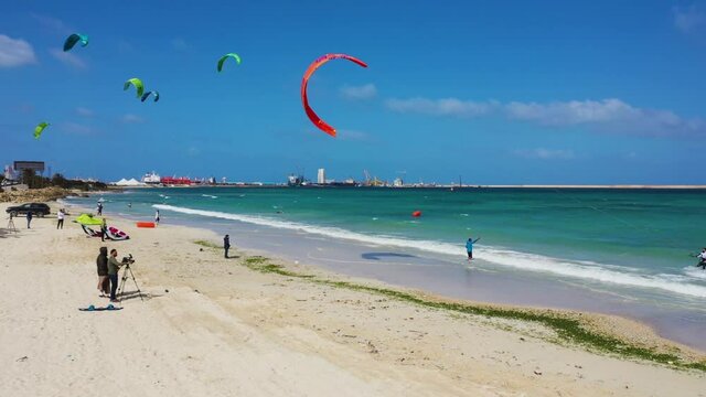 Surfing at seafront of capital of Libya, Tripoli 