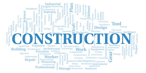Construction typography word cloud create with the text only