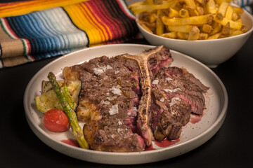 Meat in Mexican style on white plate