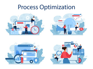 Fototapeta na wymiar Process optimization concept set. Idea of business improvement