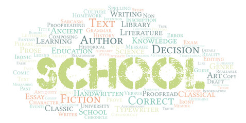 School typography word cloud create with the text only - 399313349