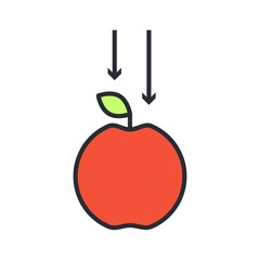 Falling apple icon for gravity concept. Flat vector illustration.