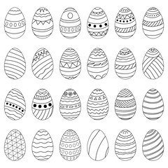 Set of Easter eggs. Elements of design for a greeting card, advertising, banner, poster. Hand drawing. Vector illustration.