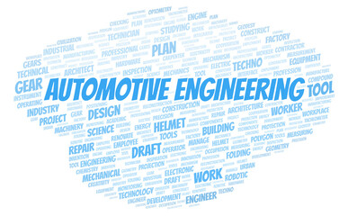 Automotive Engineering typography word cloud create with the text only