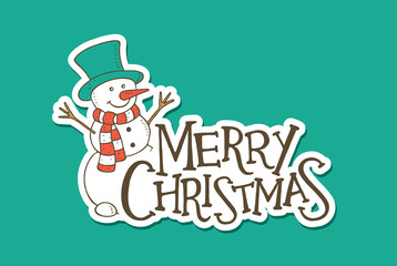 Merry Christmas Lettering with a Snowman. Sticker Design - 399314561