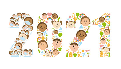 Happy New Year 2021. Illustration that represents in different stages the hope of a better new year.