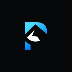 Letter P with Snow Mountain logo vector illustration symbol