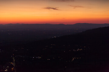 Sunset view from the hill of Cortona, Italy