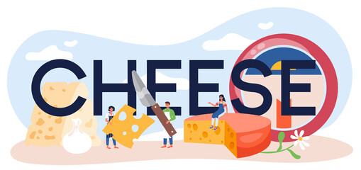 Cheese typographic header. Professional chef making block of cheese