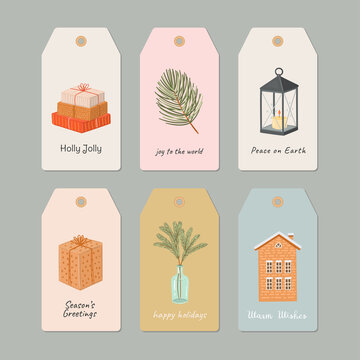Christmas gift tags and labels. Hand drawn vector holiday illustrations