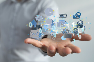 Data cloud storage network from lines, triangles and particle style design.