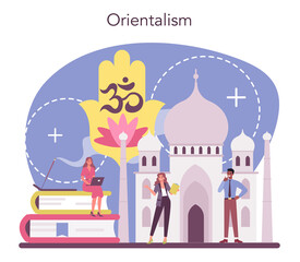 Orientalist concept. Professonal scientist studying near and far