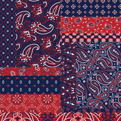 Cashmere paisley bandana fabric patchwork abstract vector seamless pattern wallpaper
