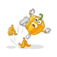 paprika slipped on banana character. cartoon mascot vector