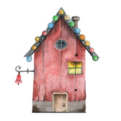 Watercolor red house
