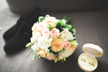 Two golden wedding rings isolated background concept