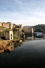 Fototapeta na wymiar Views of Toledo in Spain, with the Tagus River and Saint Martin Bridge, Castilla La Mancha, Spain