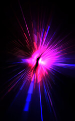 Futuristic lens flare. Light explosion star with glowing particles and lines. Beautiful abstract rays background.