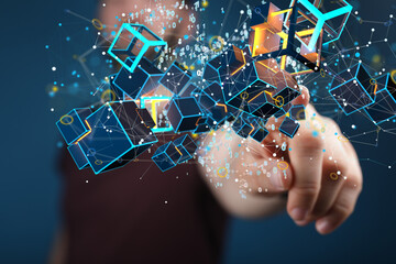 Cloud technology. Polygonal wireframe art looks like constellation
