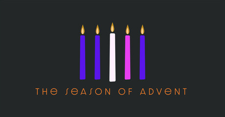 The Season of Advent is symbolized by the four purple and pink candles of Advent plus the candle of Christ in the center. 