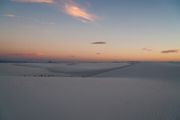 White sand desert landscape at sunset