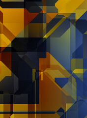 Layers of colorful and vibrant geometrical shapes. Digital illustration of a tech layout. Futuristic design template.