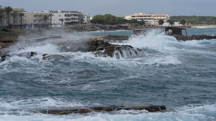 sea and white foam on windy day