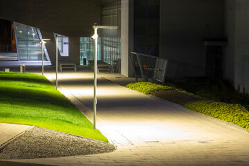 modern university campus with modern illumination at night - 399324357